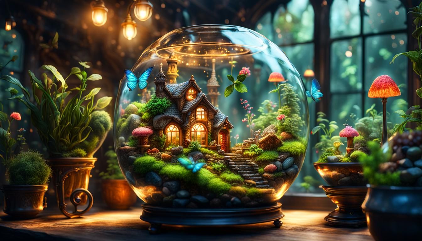 Pixies in Detailed Terrarium: 8k HDR Concept Art