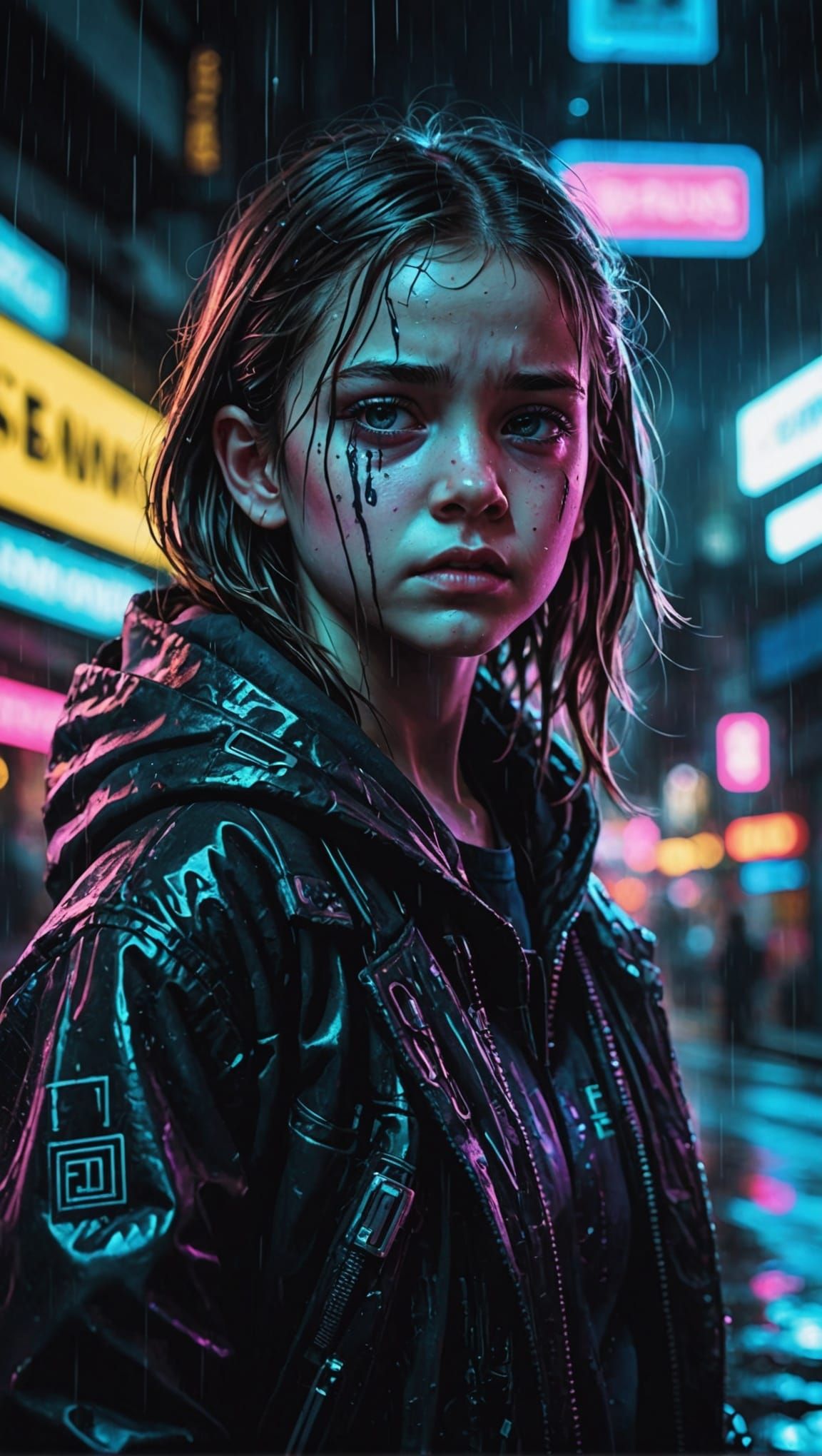 Neon noir child crying, 8