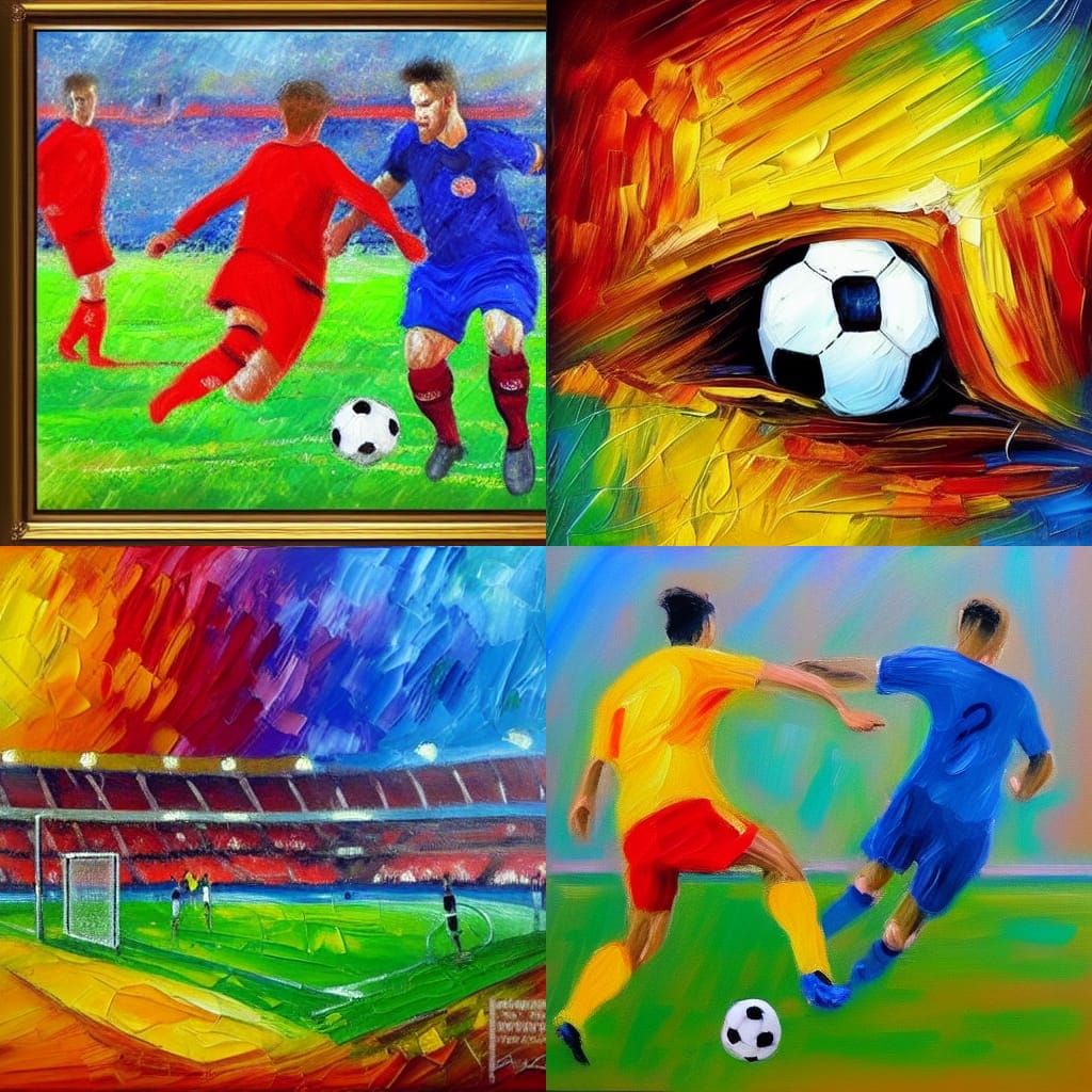 Soccer Match in Expressionist Impasto Oil Painting