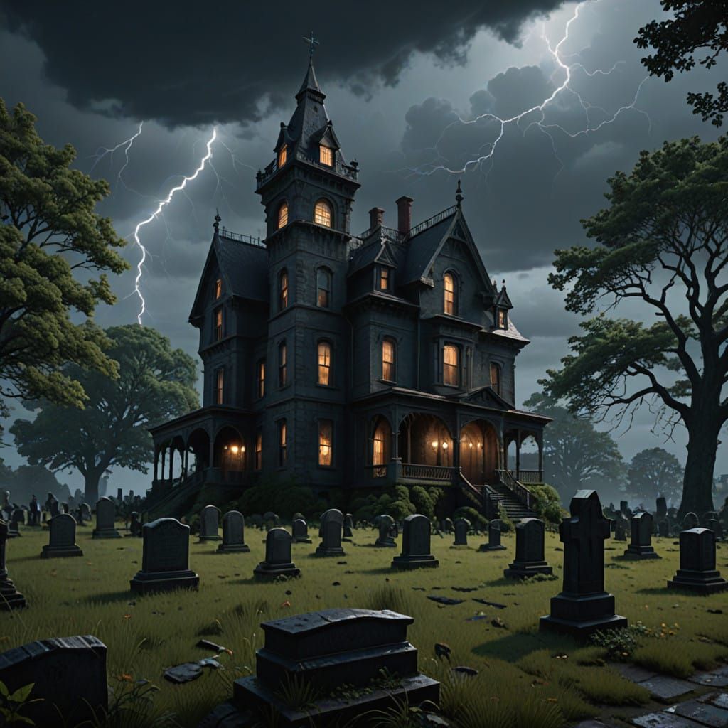 Mysterious New England Mansion at Midnight