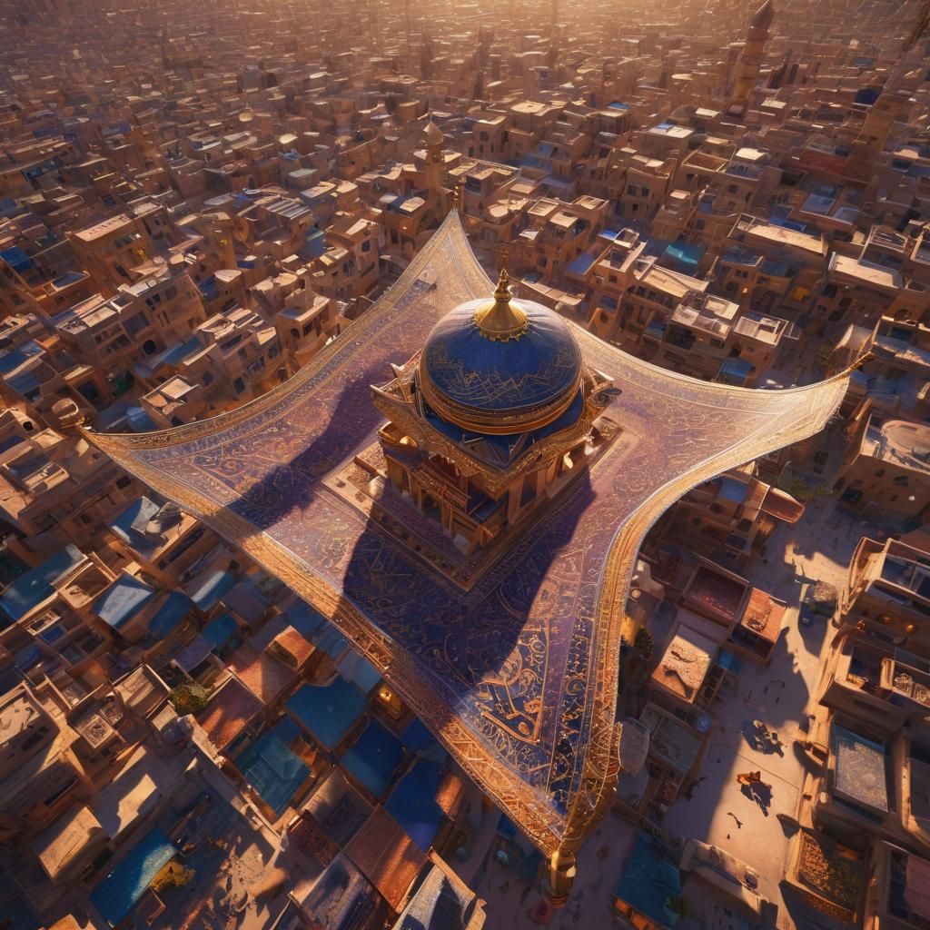 Flying Carpet Odyssey in Vibrant Middle Eastern Splendor