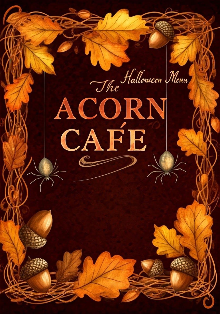 Whimsical Halloween Menu for Acorn Cafe in Watercolor