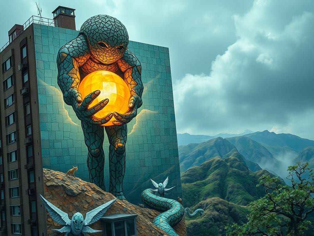 Glass and Stone Golem in Dreamlike Realm