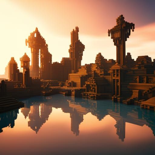 Minecraft Landscape in Detailed Matte Painting Style