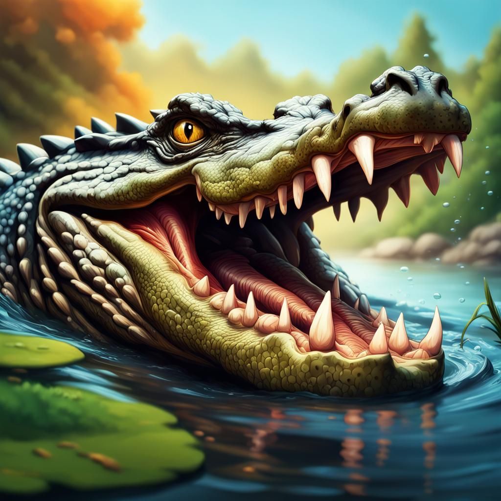 Fierce Crocodile Attack in Hyperrealistic Splash Art