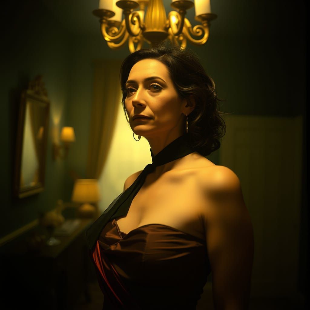 Sensuous Woman in Elegant Attire, Cinematic Film Still