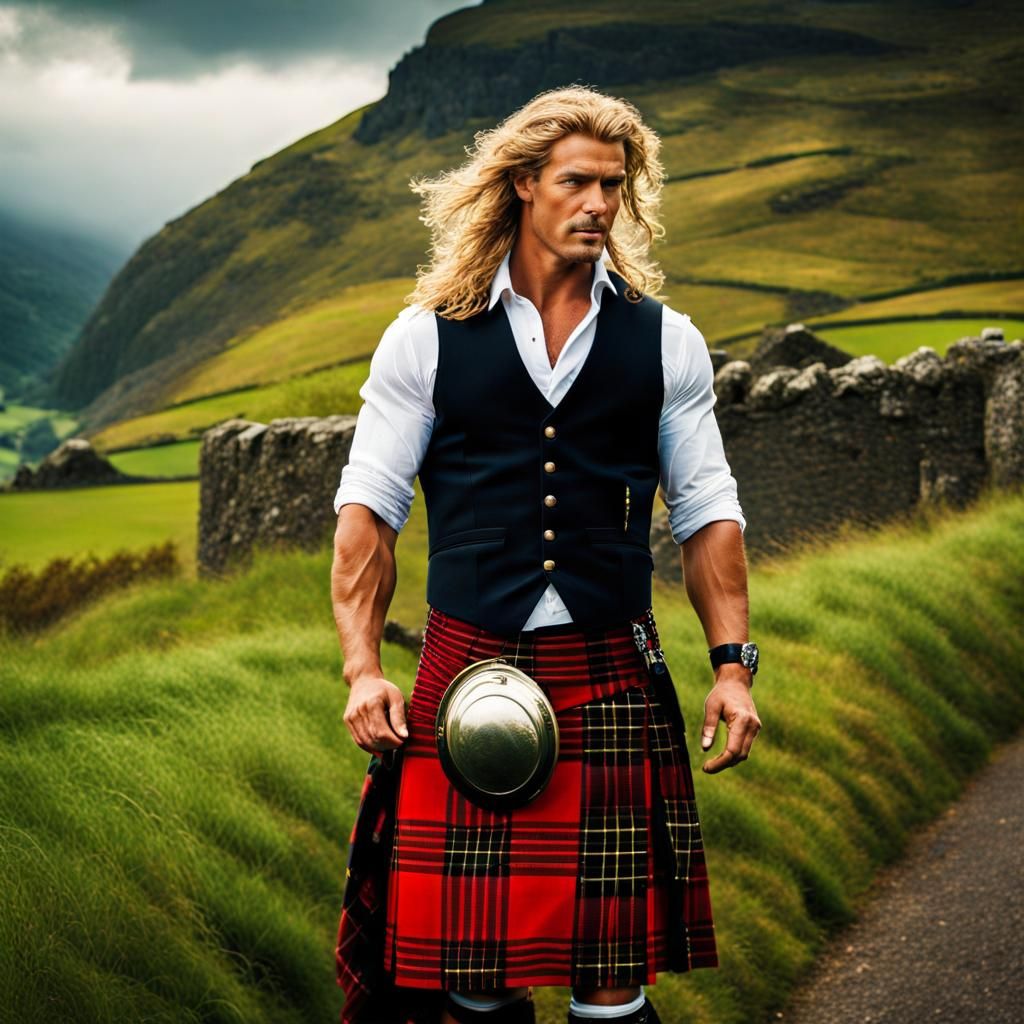 Scottish Man with Kilt in Highland Village