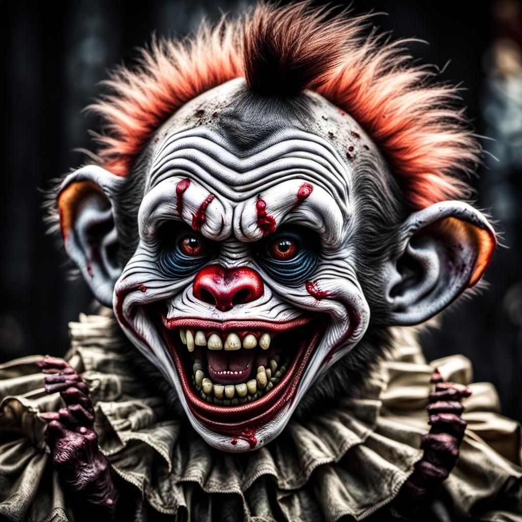 Zombie Monkey Clown Baby: A Hyperrealistic Grin