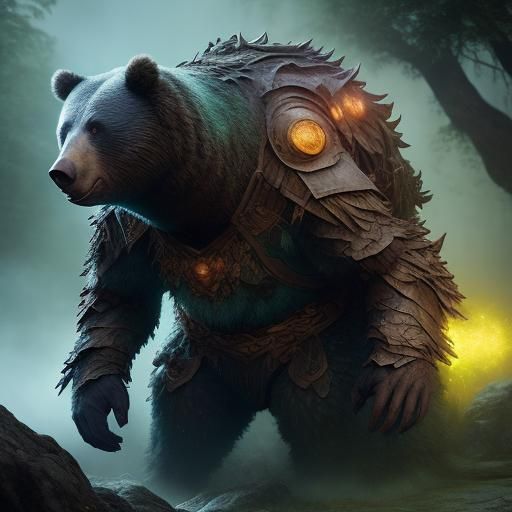 Futuristic Stone Bear Druid in Battle Armor