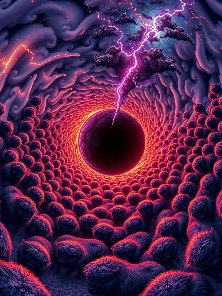 Buffalo Herd Swirling Around Tornado Vortex