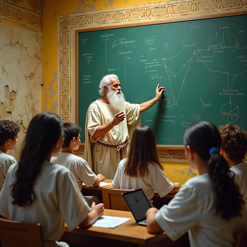 Pythagoras Teaches Math in a Modern Greek Classroom