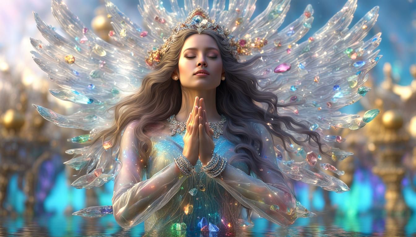 Crystallized Goddess Angel in a Whimsical Style