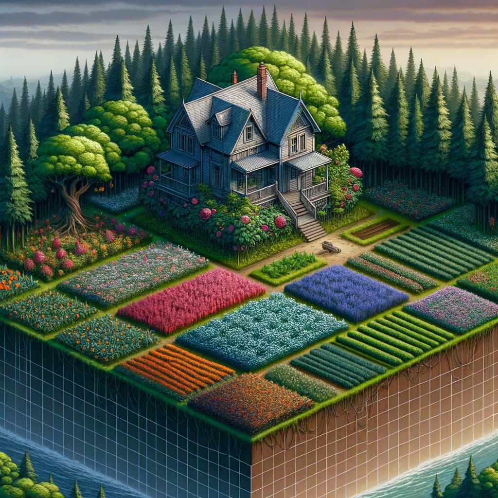 Floating Forest Island House in Pixel Farm Game Style