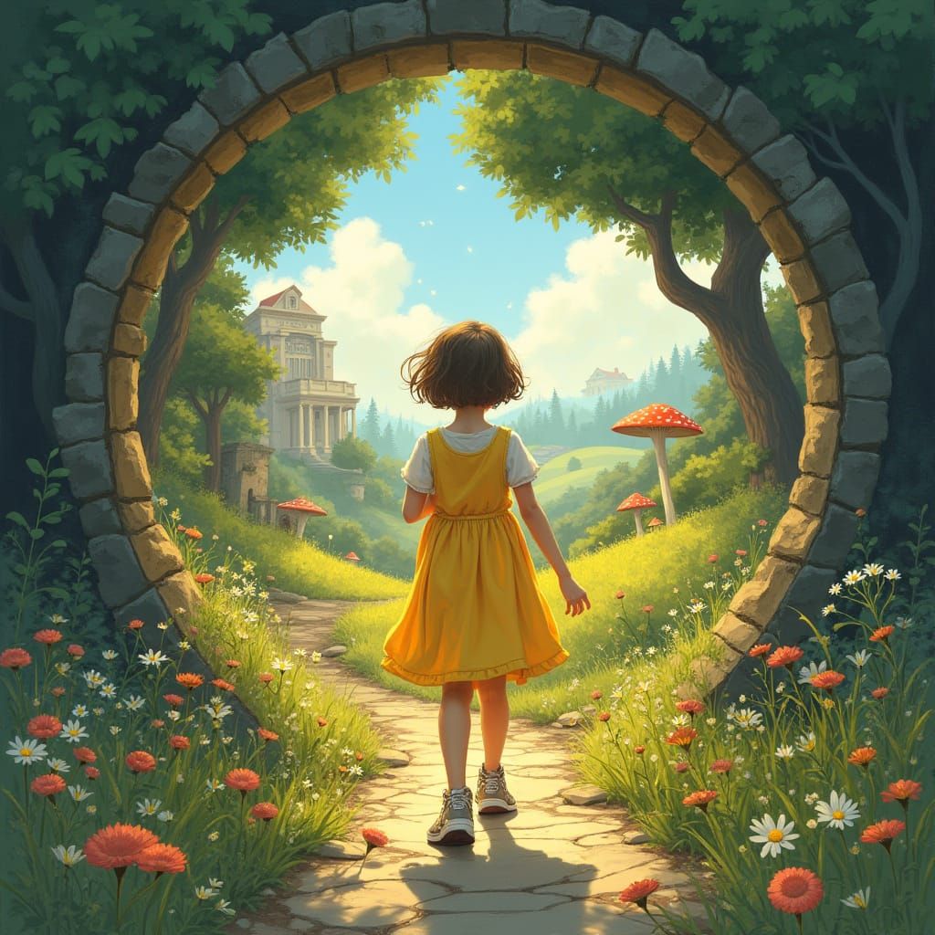 Girl Enters Portal to Whimsical Fantasy World
