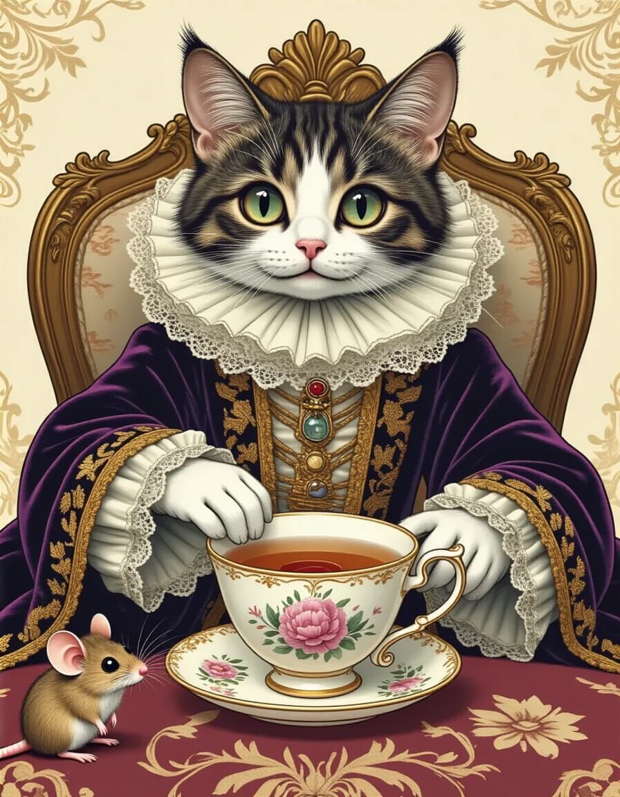 Renaissance Cat with Mouse in Teacup