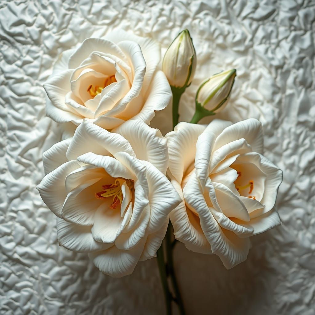Exquisite White Floral Masterpiece in Impasto Style