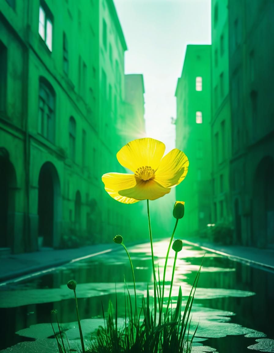 Ethereal Eurydice in Green and Yellow Watercolor