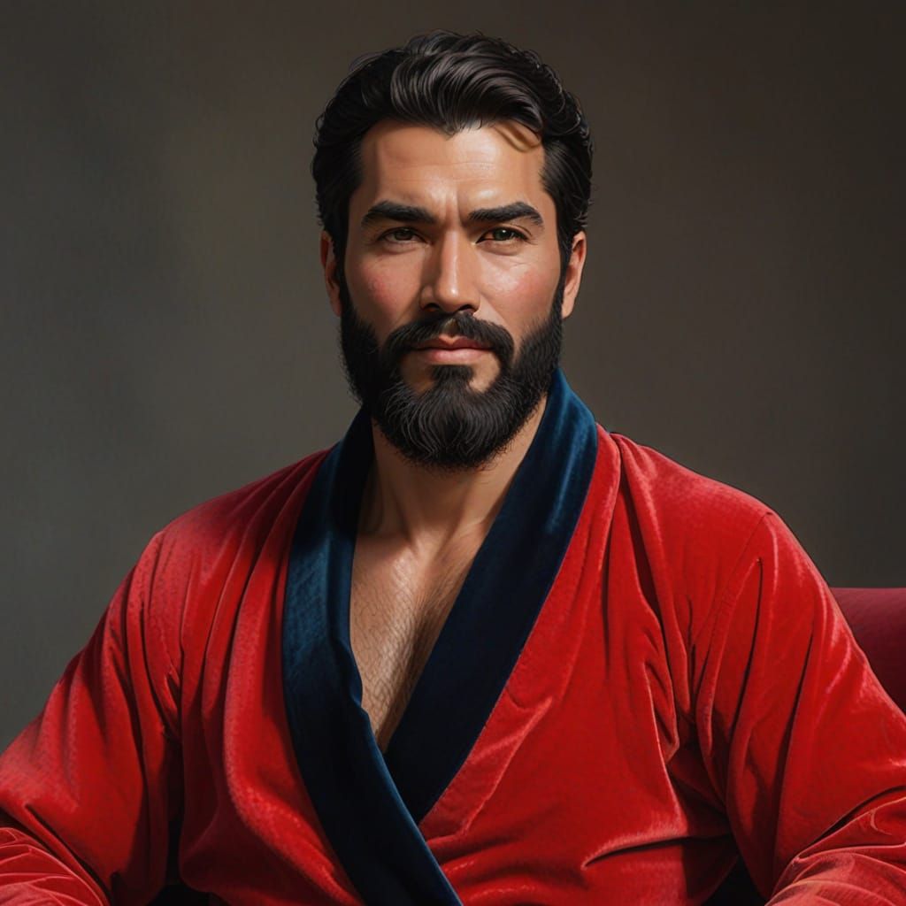 Elegant Afghan Male in Burgundy Velvet Robe