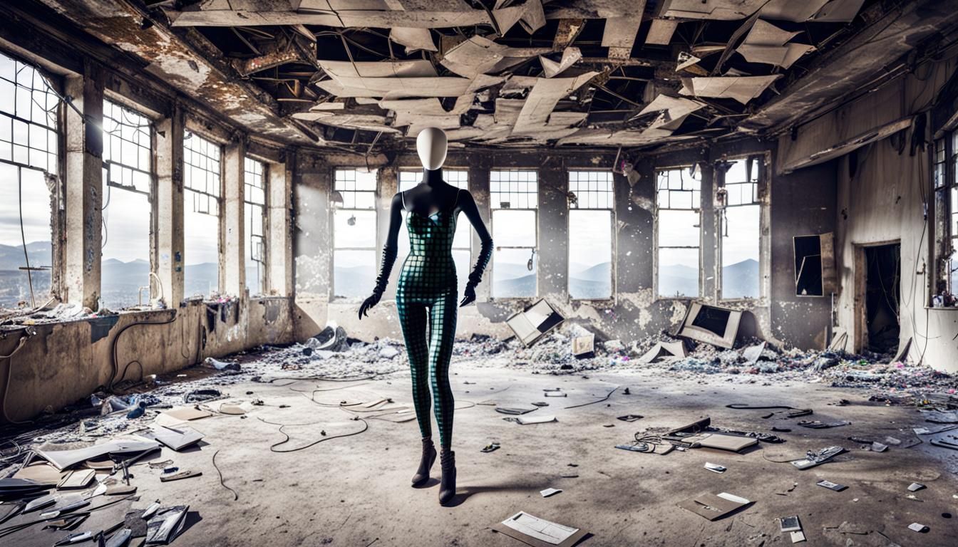 female mannequin disco rave party in abandoned building