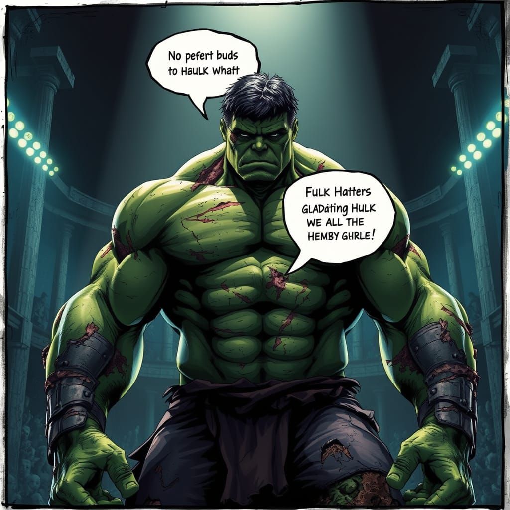Gladiator Hulk: A Torn and Tattered Warrior in a Comic Frame
