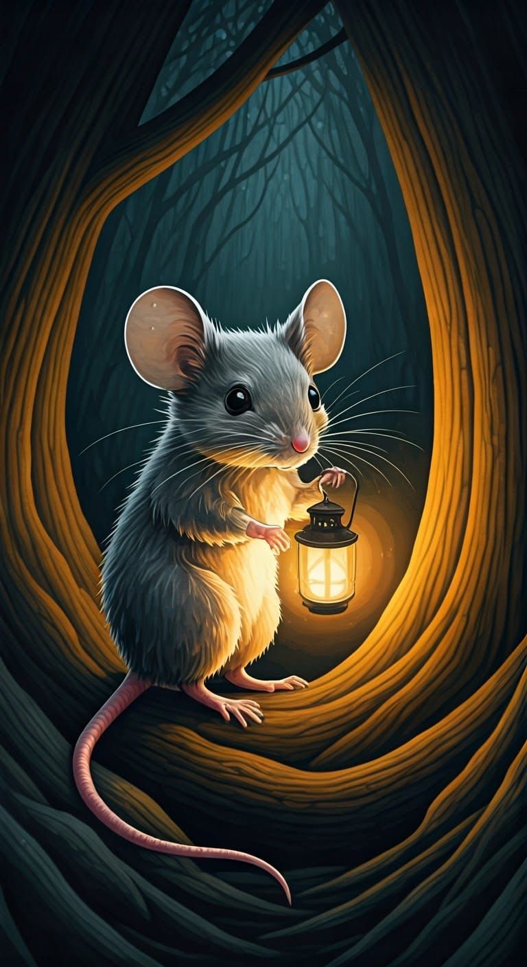 Enchanted Mouse Illuminates Mystical Forest