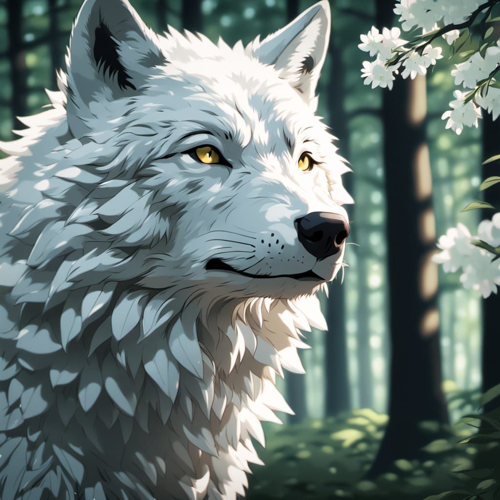 Anime Wolf Portrait in Makoto Shinkai Style