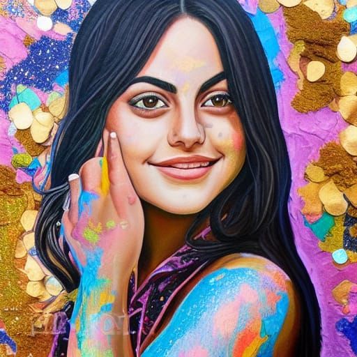 Beautiful Woman in Colorful Landscape, Art Nouveau Style
