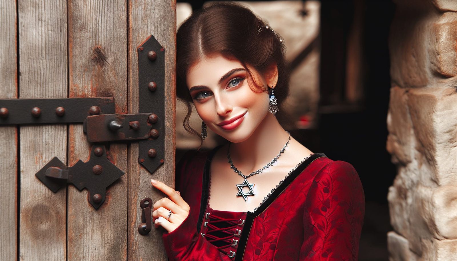 Medieval Jewish Woman in Red Gown Portrait