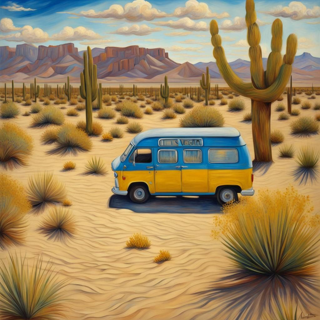 Las Vegas Desert Van in Hyperrealistic van Gogh Style