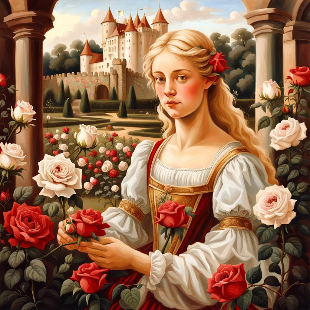 Kriemhild in Rose Garden: Renaissance Painting
