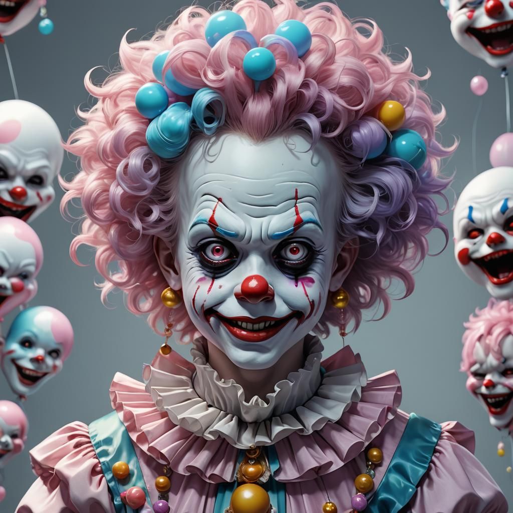 Dark Porcelain Clown Child: Anime-Inspired 3D Art