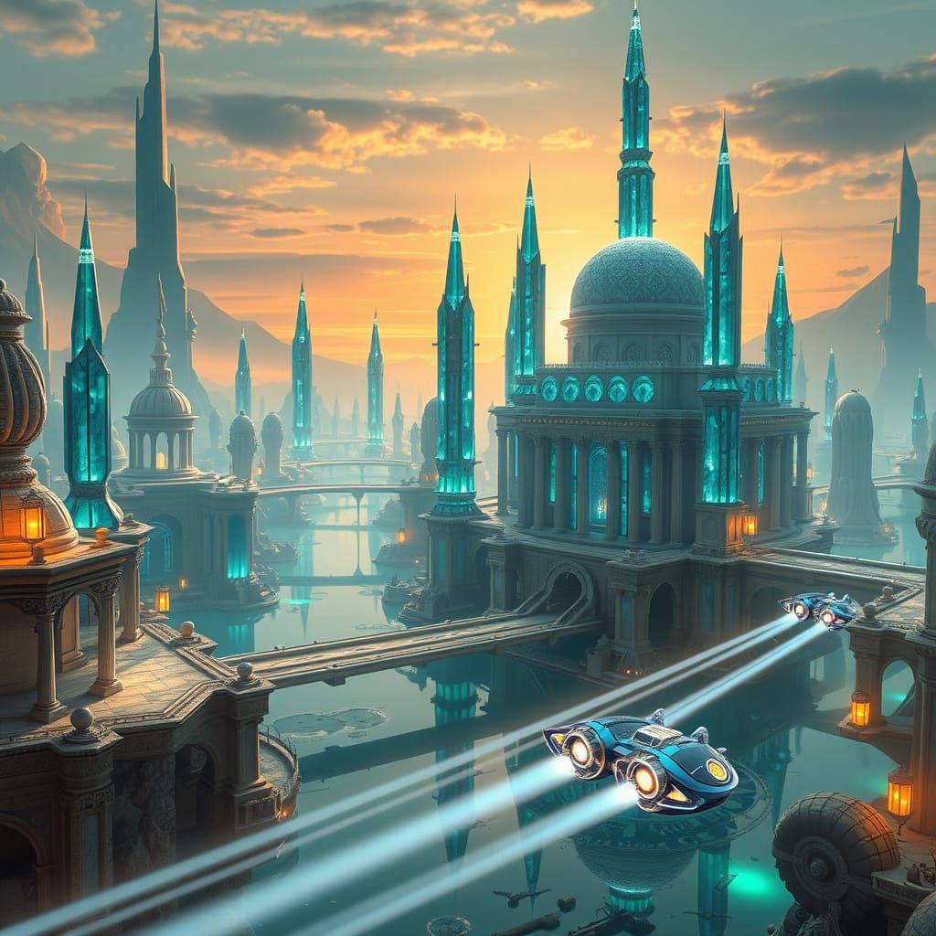 Futuristic Crystal City with Ancient Greek Architecture