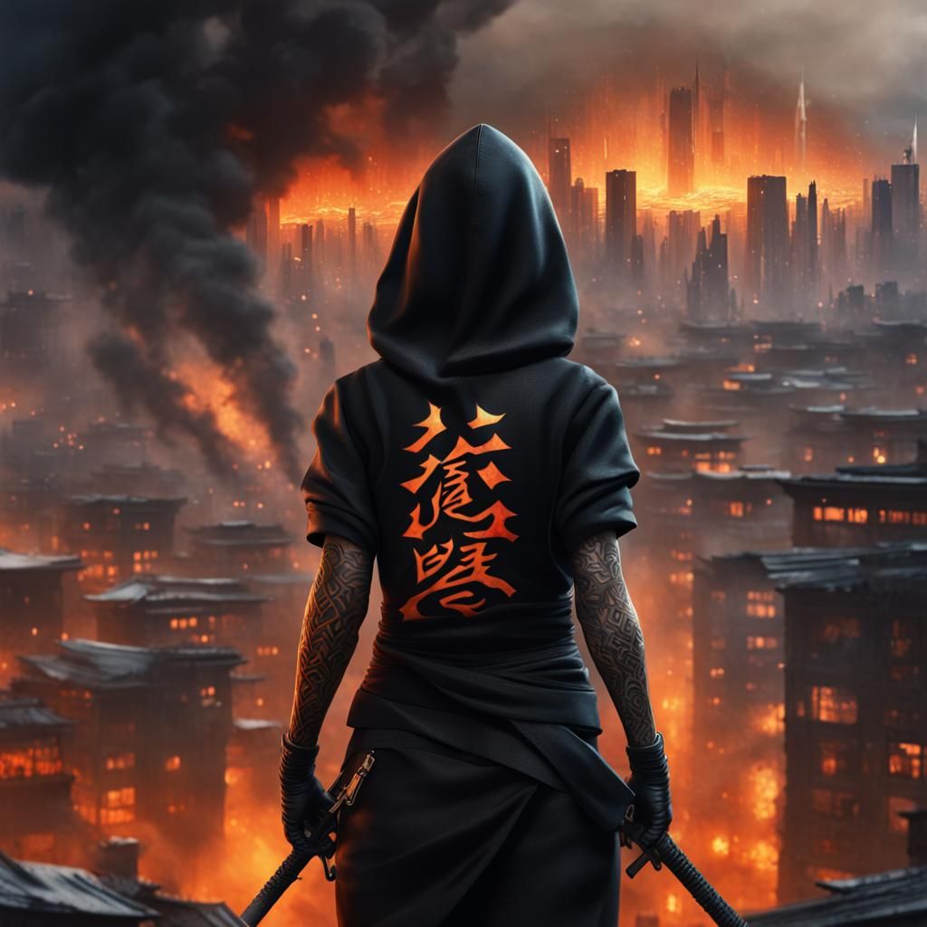 Ninja in Apocalyptic City, 3D Rendered