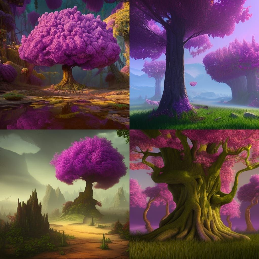 Purple Tree in Glass Jar: Fantasy Concept Art