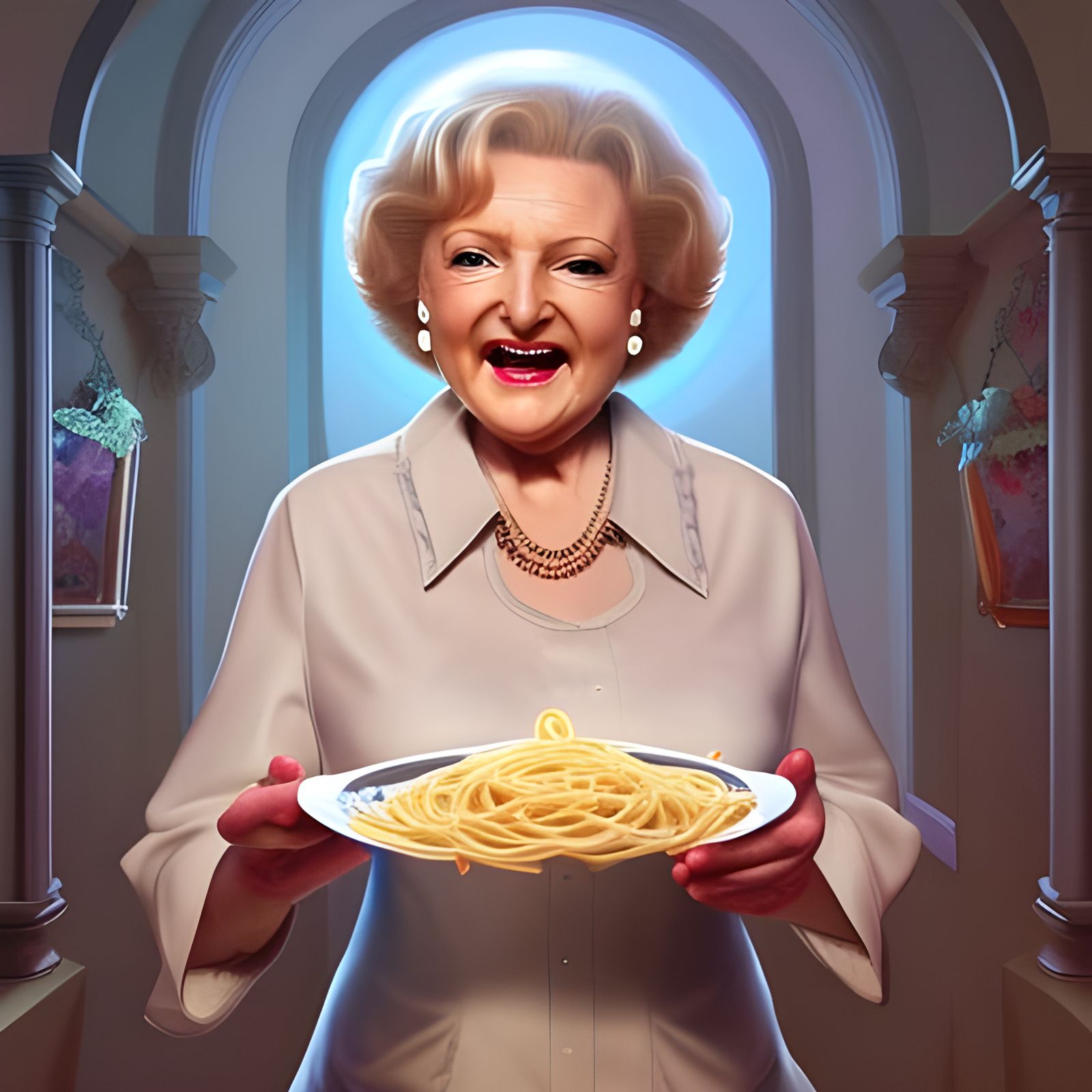 Betty White and Spaghetti: 3D Digital Art