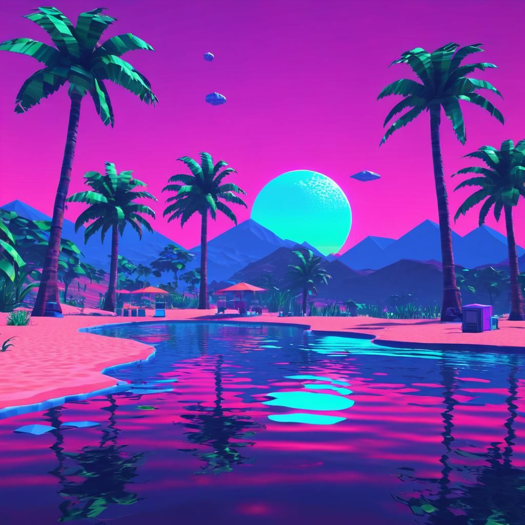 Retro Summer Scene in Low Poly PS1 Style