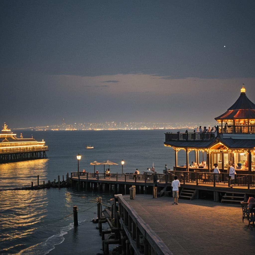 Gazebo Bar at Night, Oil Painting