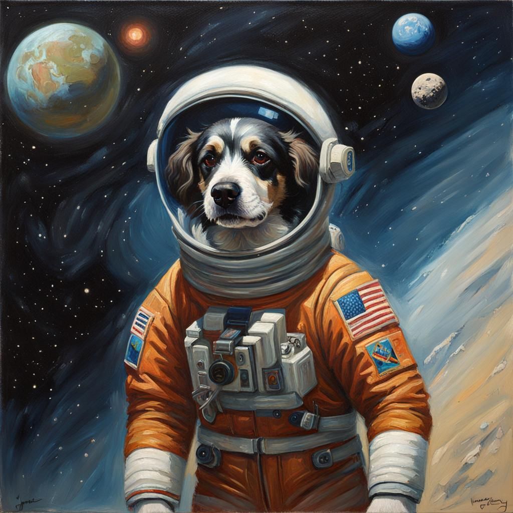 Space Dog in Oil Painting Style