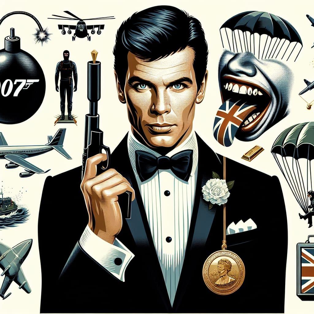Image of James Bond as played by Pierce Brosnan pointing his...