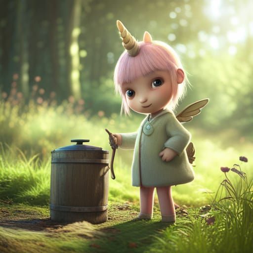 Adorable Unicorn in Swamp, Digital Painting