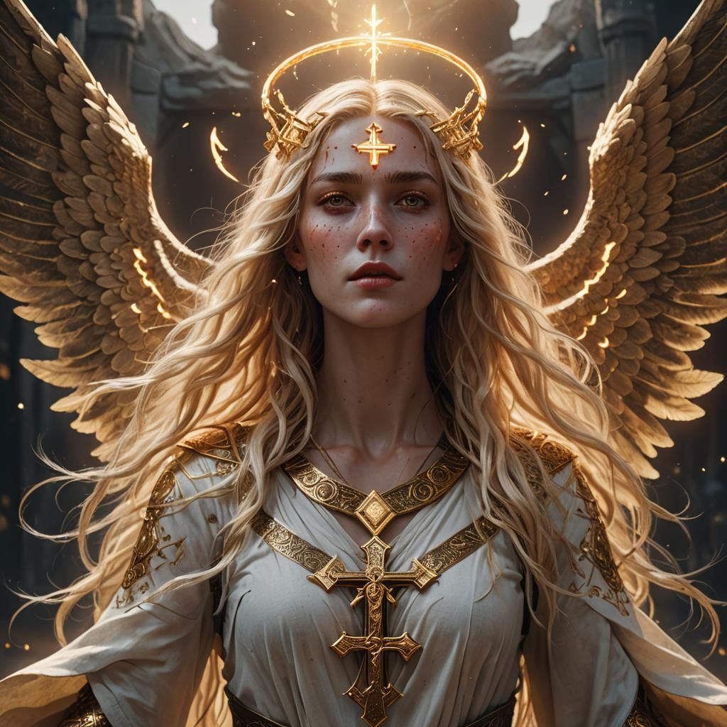 Priestess with Runic Cross in Hyperrealism Style