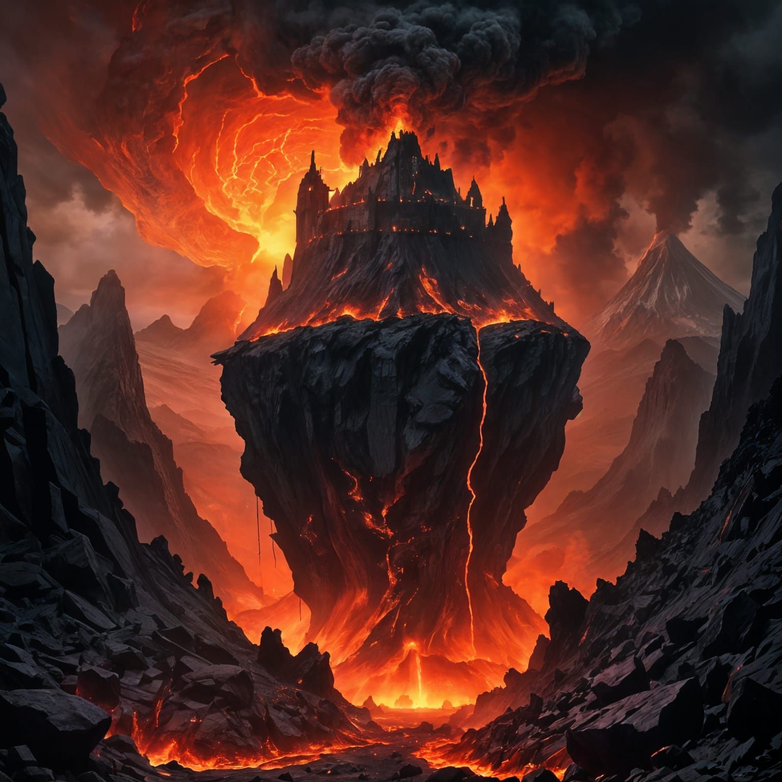 Volcanic Sorcerer Fortress in Gritty Futuristic Style