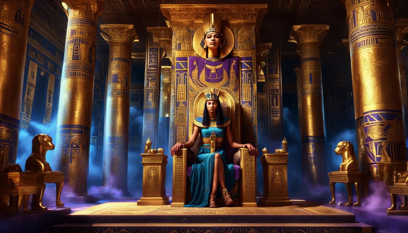 "Egyptian Queen Cleopatra in her palace, in Ancient Egypt"detailed matte painting, deep color, cool colors, warm, colors...