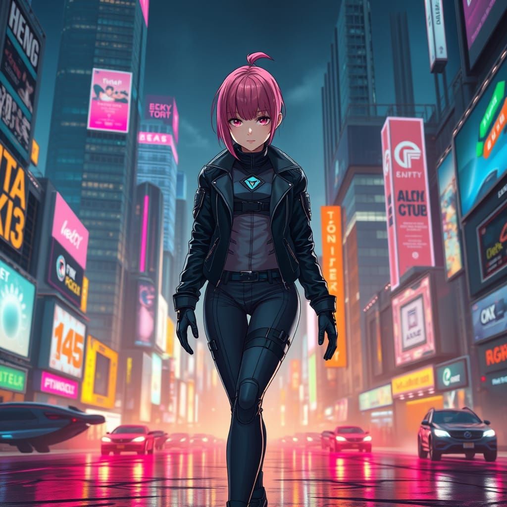 Cyberpunk Anime Goddess Reigns in Neon Metropolis