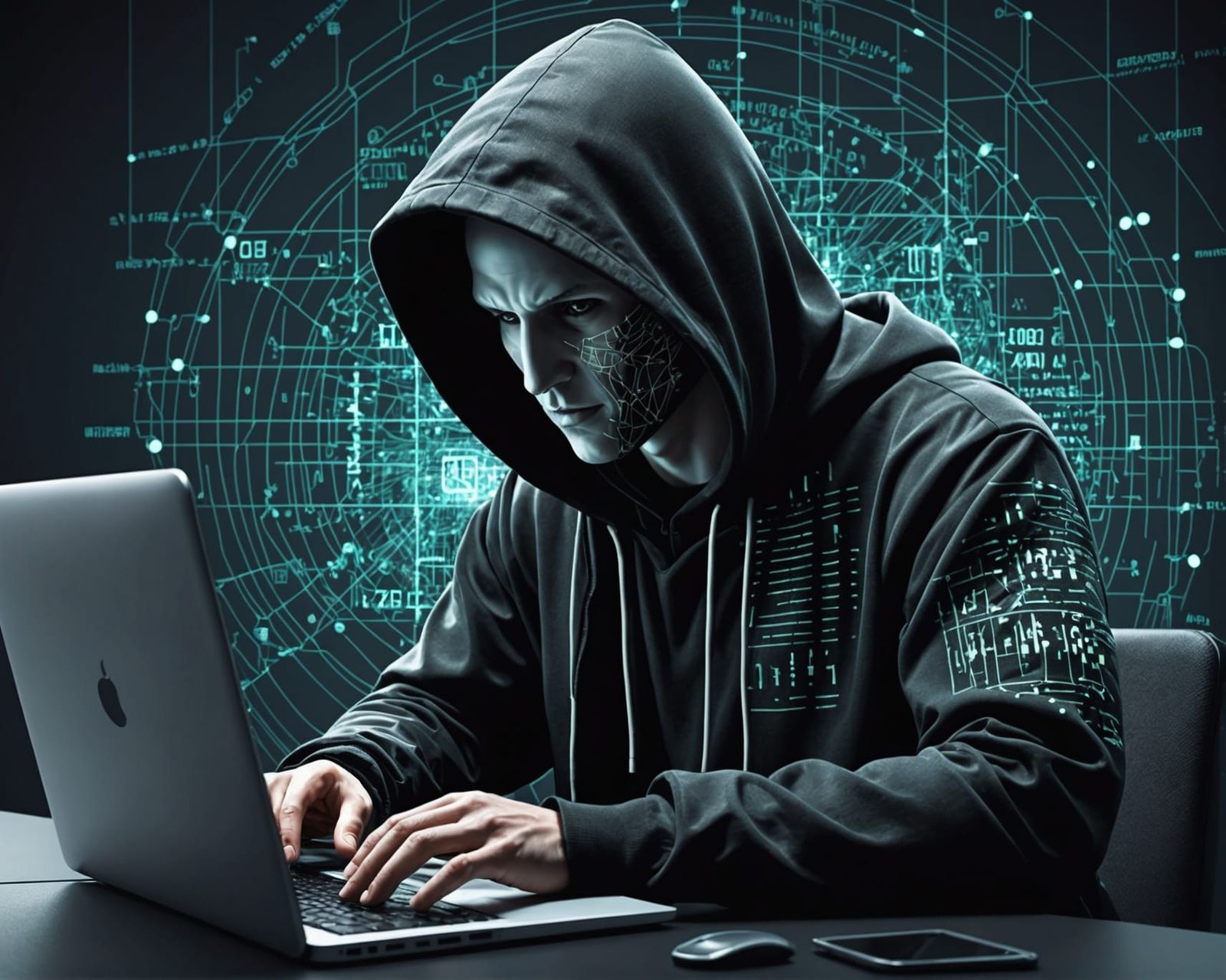 Hooded Hacker in Cyberpunk Style