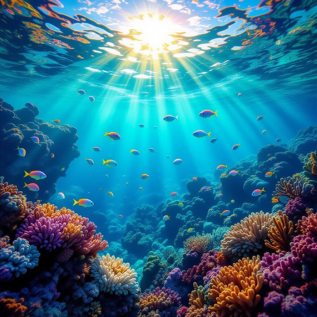 Vibrant Coral Reef with Bioluminescent Fish