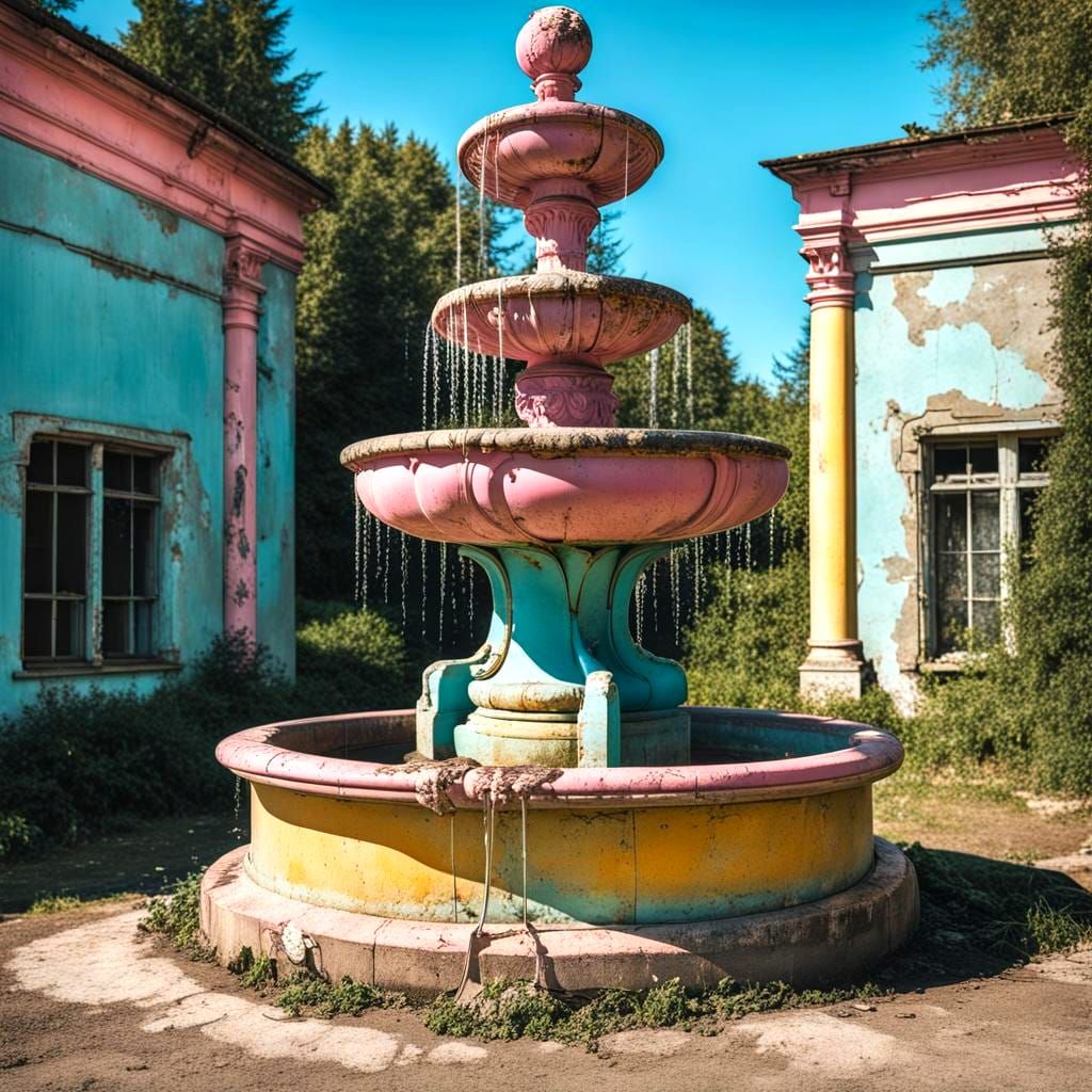 Weathered Fountain in Abandoned Garden