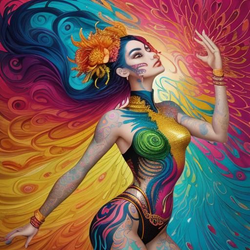 Dragon Peacock Woman in Abstract Expressionism Style