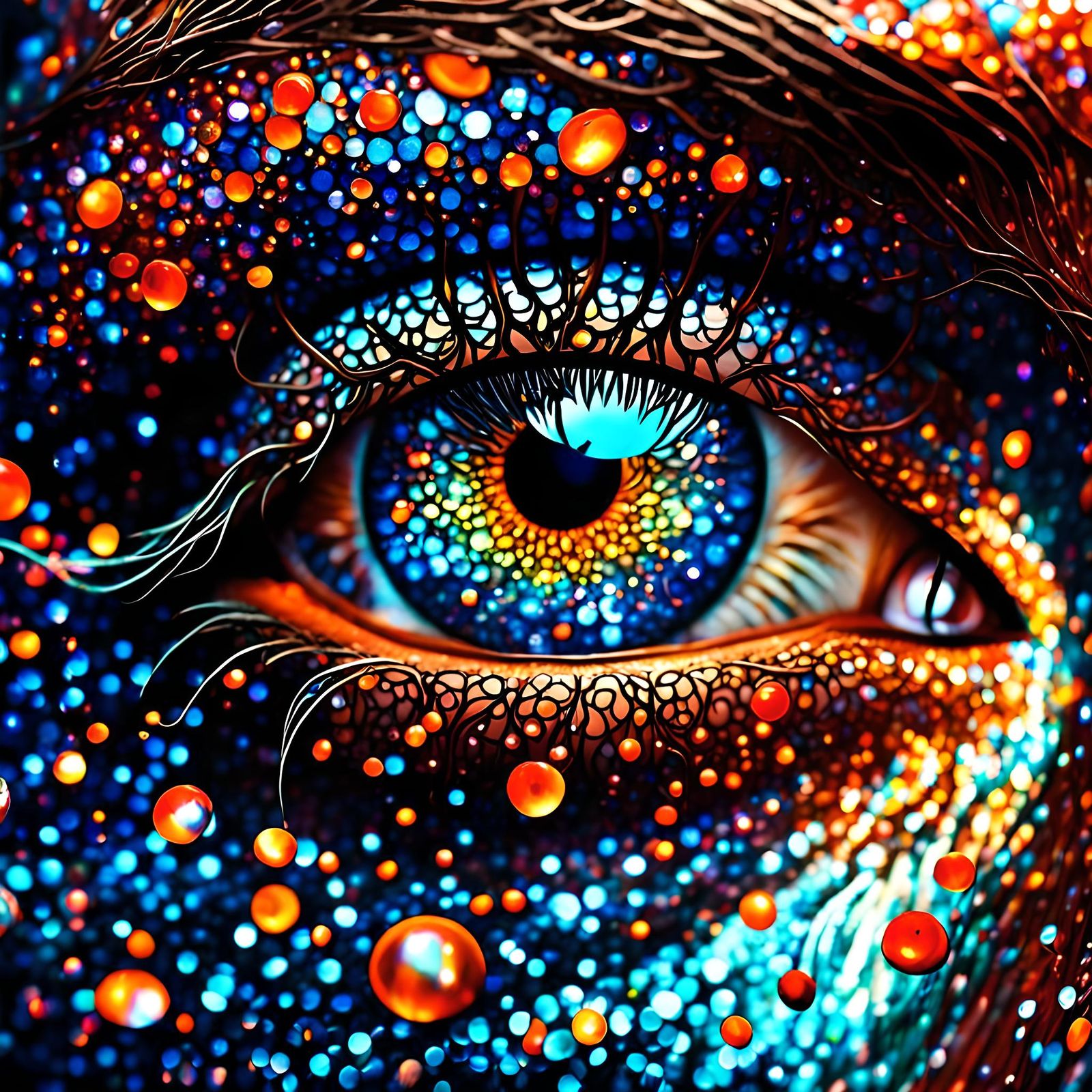 Cosmic Galaxy Eye with Iridescent Crystal Iris