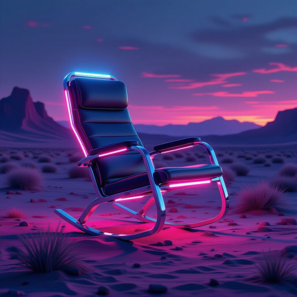 Cyberpunk Rocking Chair in Desert Landscape